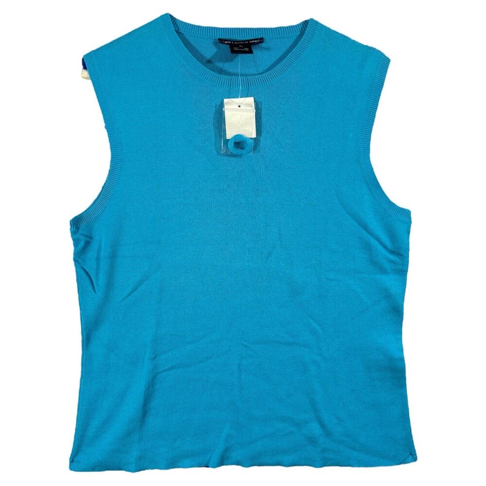 Ralph Lauren Sport Woman's Sky Blue Luxury Cotton Fringed Tank-top Size XL NWT